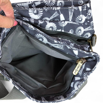 GREY Cotton Road Canvas Handbag with WINDMILLS