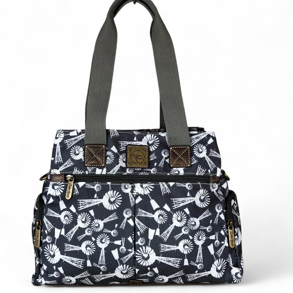 GREY Cotton Road Canvas Handbag with WINDMILLS
