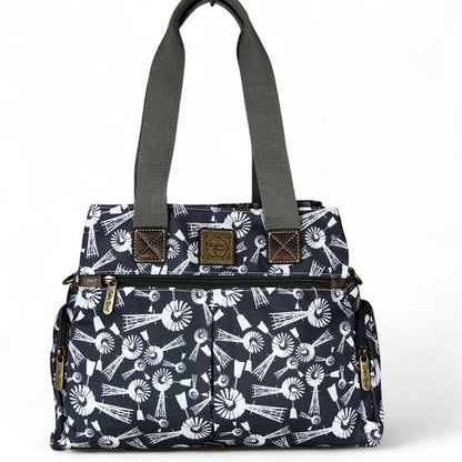 GREY Cotton Road Canvas Handbag with WINDMILLS
