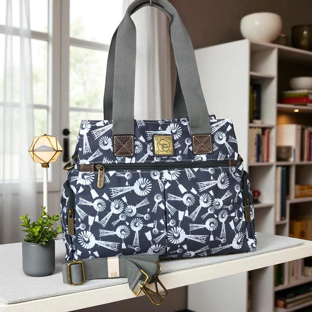 GREY Cotton Road Canvas Handbag with WINDMILLS