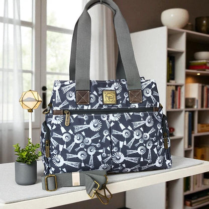 GREY Cotton Road Canvas Handbag with WINDMILLS