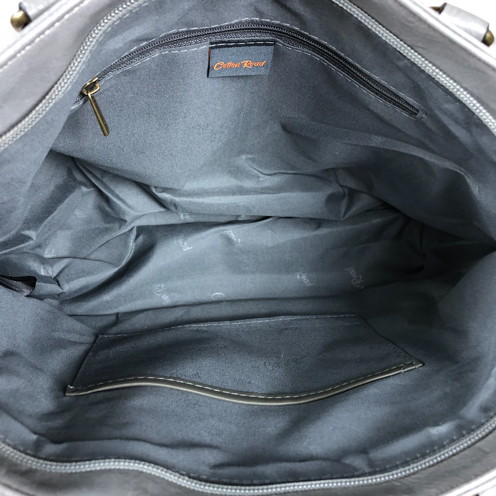 GREY Cotton Road PU Leather Handbag with EMBROIDERED detailing