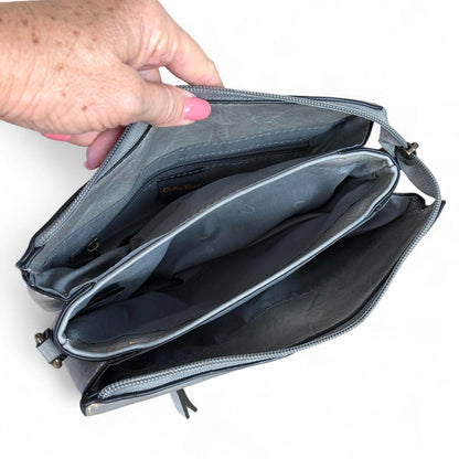 GREY Cotton Road PU Leather Sling Bag with FLORAL detailing