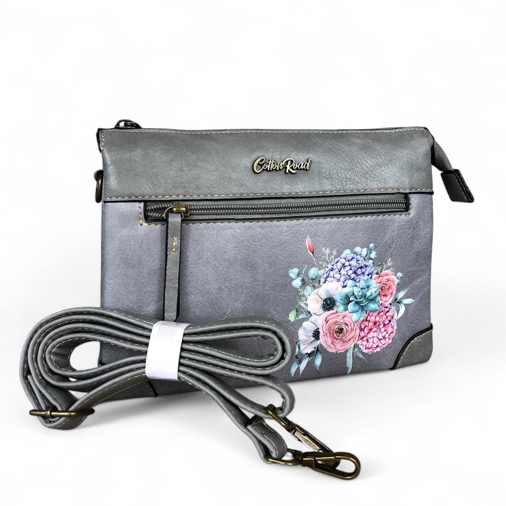 GREY Cotton Road PU Leather Sling Bag with FLORAL detailing