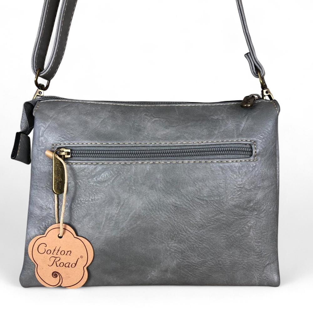GREY Cotton Road PU Leather Sling Bag with FLORAL detailing