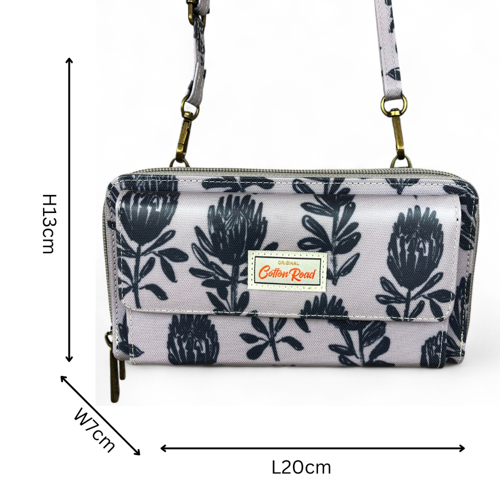 GREY Cotton Road PVC Cellphone Sling Wallet with PROTEA Print