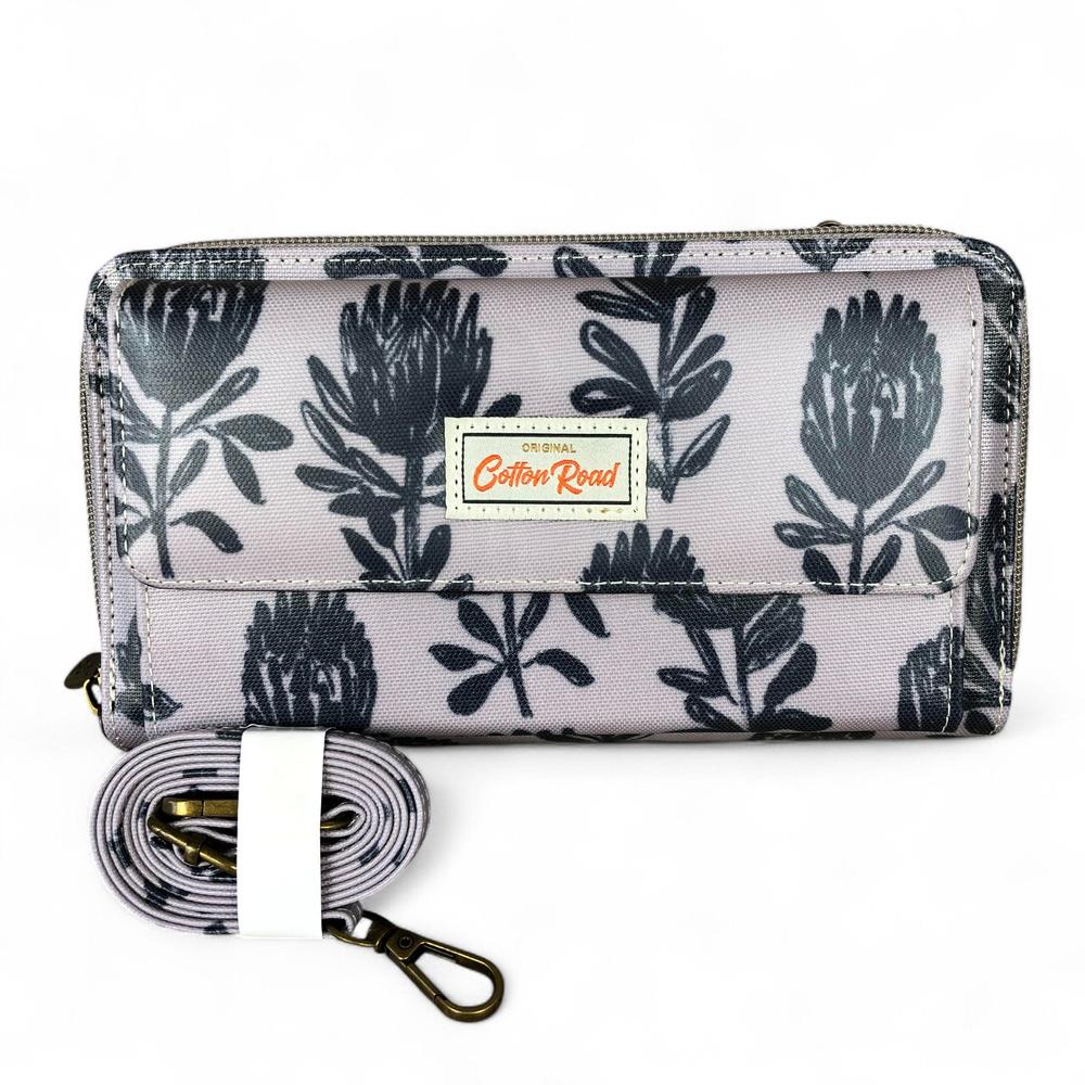 GREY Cotton Road PVC Cellphone Sling Wallet with PROTEA Print