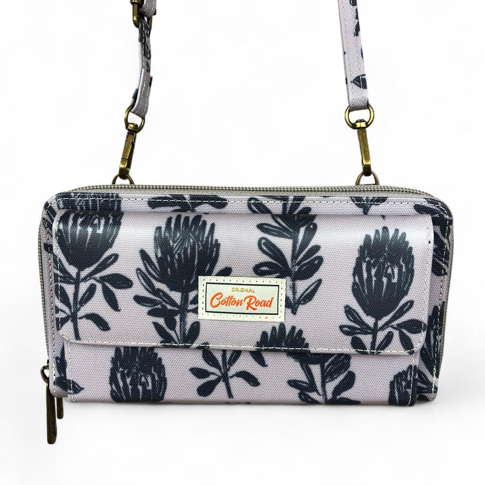 GREY Cotton Road PVC Cellphone Sling Wallet with PROTEA Print