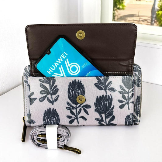 GREY Cotton Road PVC Cellphone Sling Wallet with PROTEA Print