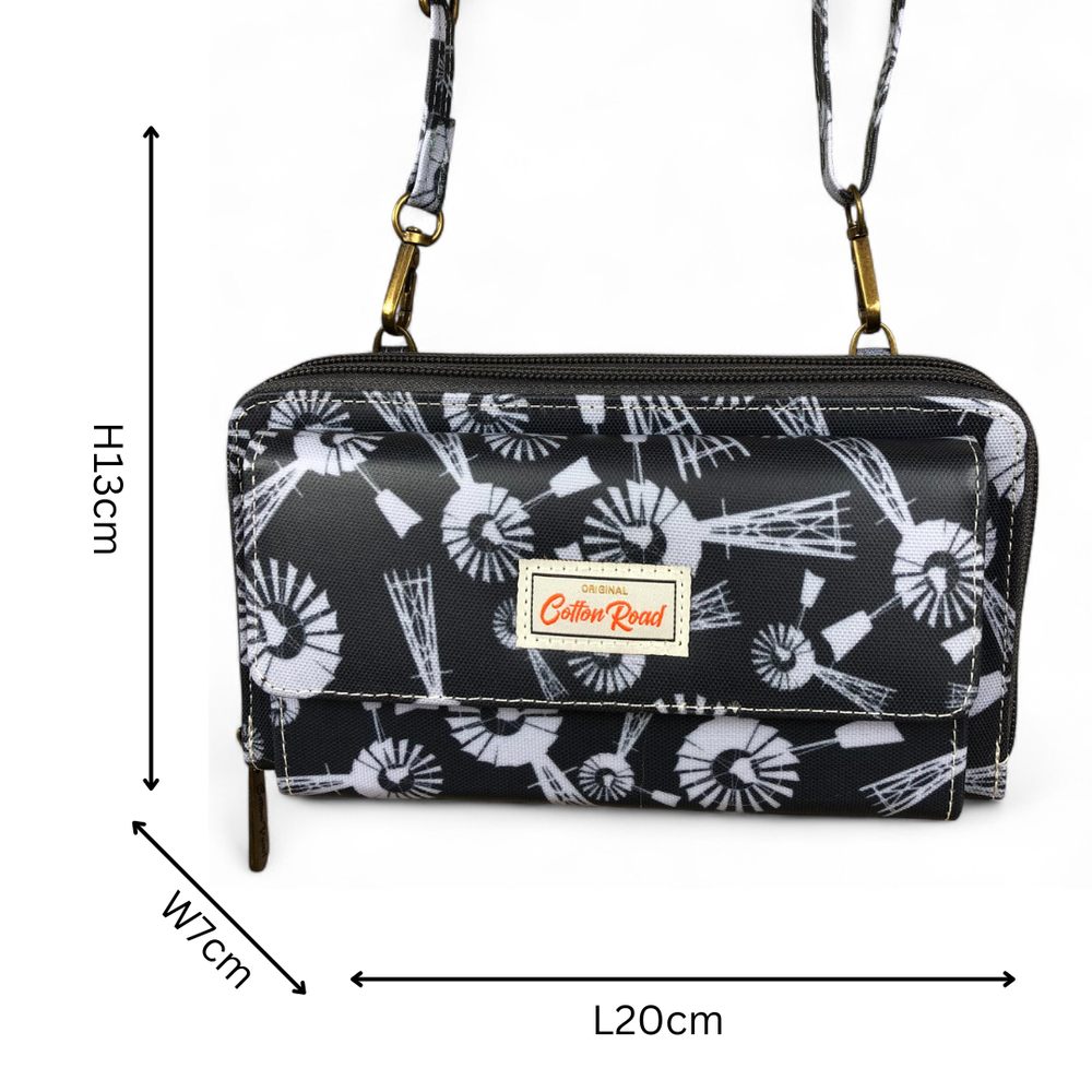 GREY Cotton Road PVC Cellphone Sling Wallet with WINDMILLS