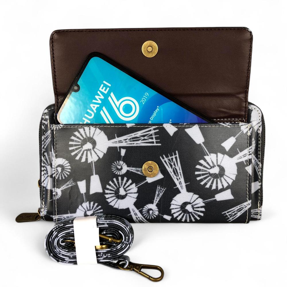 GREY Cotton Road PVC Cellphone Sling Wallet with WINDMILLS