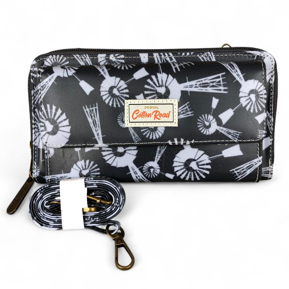 GREY Cotton Road PVC Cellphone Sling Wallet with WINDMILLS