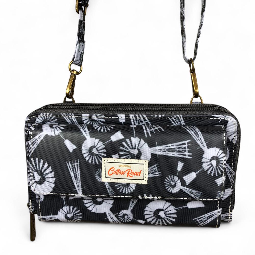 GREY Cotton Road PVC Cellphone Sling Wallet with WINDMILLS