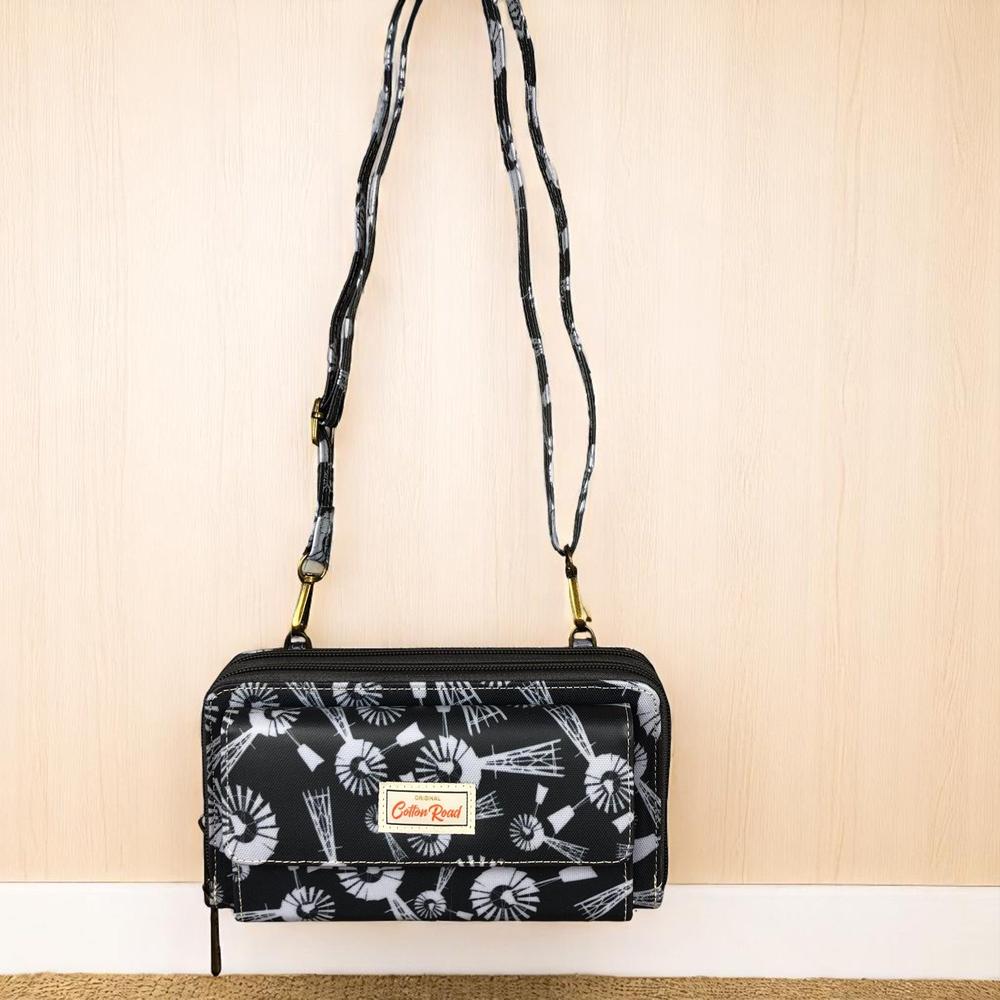 GREY Cotton Road PVC Cellphone Sling Wallet with WINDMILLS