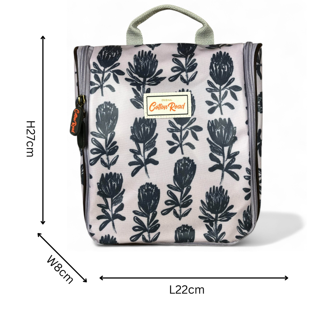 GREY Cotton Road PVC Hanging Vanity Bag with PROTEAS