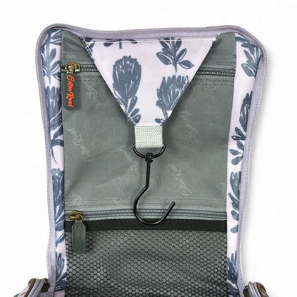 GREY Cotton Road PVC Hanging Vanity Bag with PROTEAS