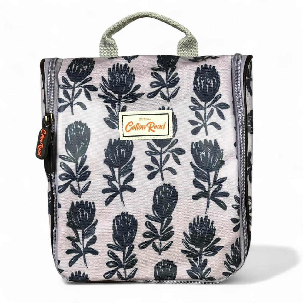 GREY Cotton Road PVC Hanging Vanity Bag with PROTEAS