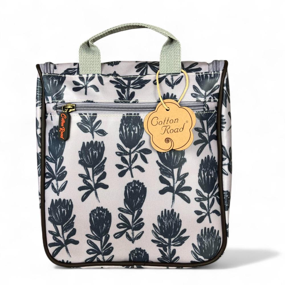 GREY Cotton Road PVC Hanging Vanity Bag with PROTEAS