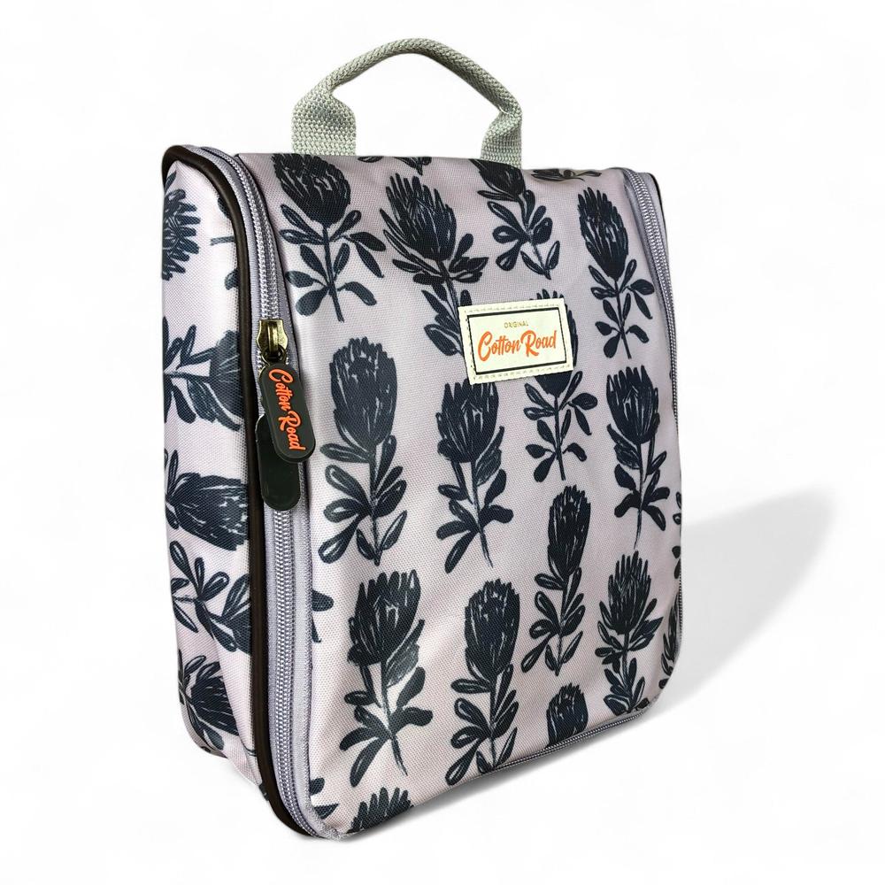 GREY Cotton Road PVC Hanging Vanity Bag with PROTEAS