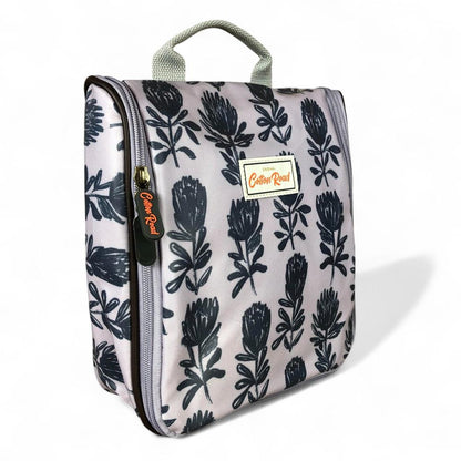 GREY Cotton Road PVC Hanging Vanity Bag with PROTEAS