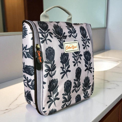 GREY Cotton Road PVC Hanging Vanity Bag with PROTEAS