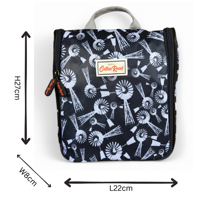 GREY Cotton Road PVC Hanging Vanity Bag with WINDMILLS