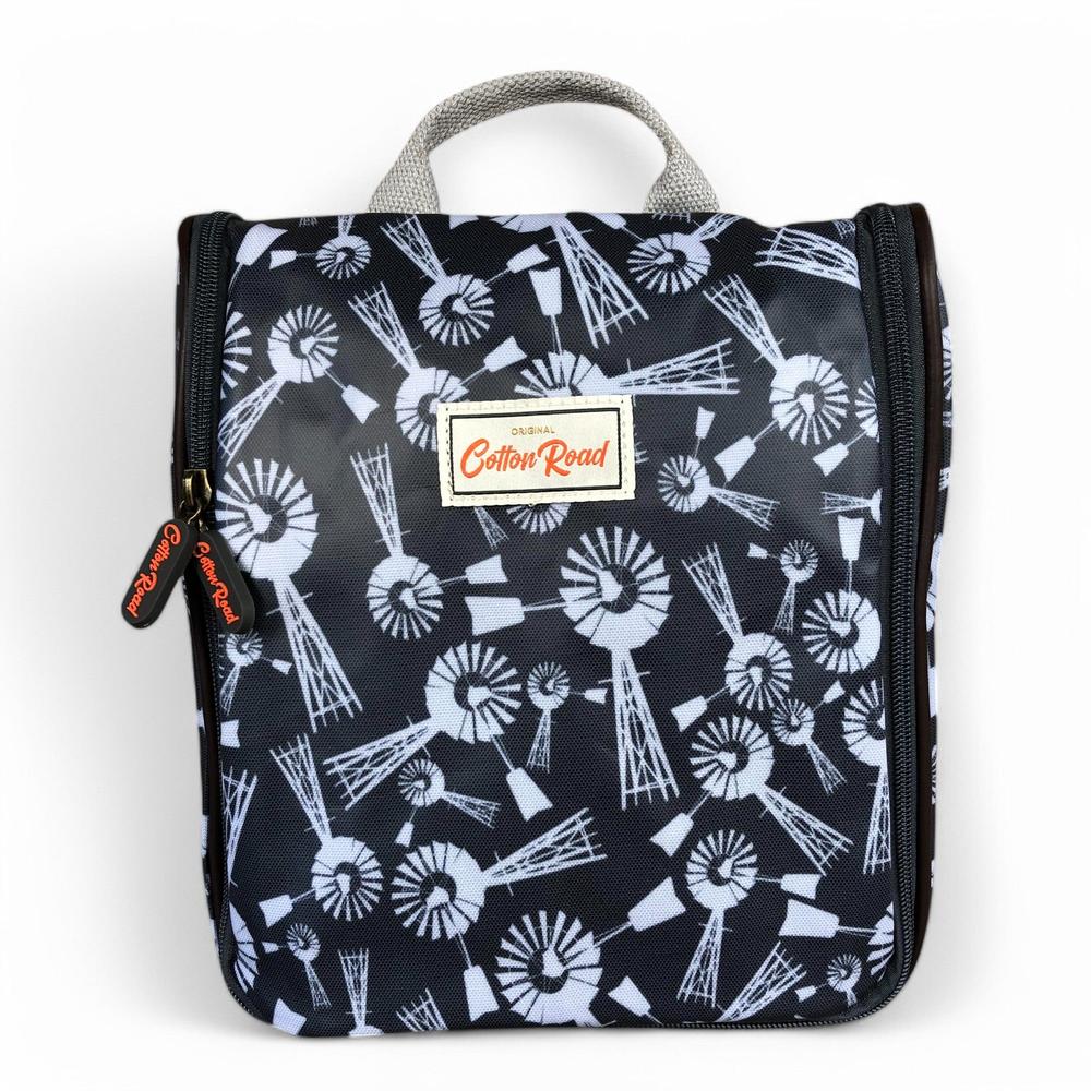 GREY Cotton Road PVC Hanging Vanity Bag with WINDMILLS