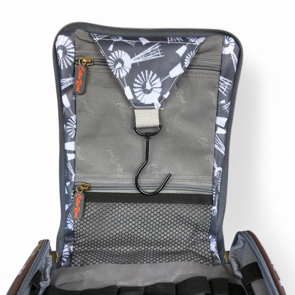GREY Cotton Road PVC Hanging Vanity Bag with WINDMILLS