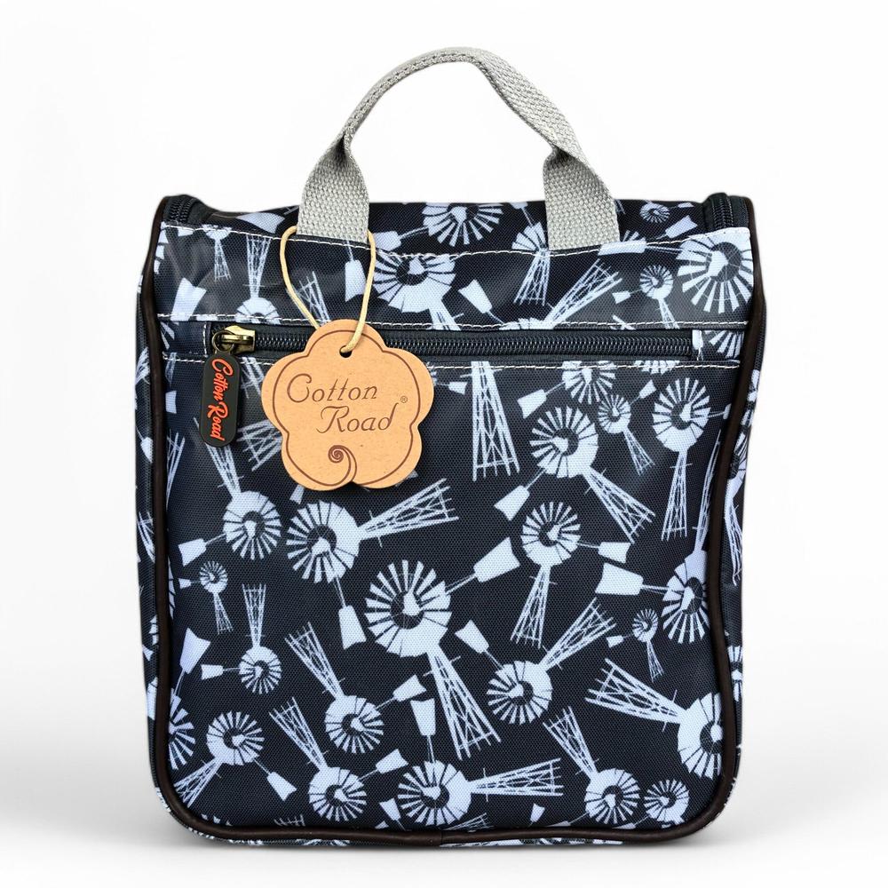 GREY Cotton Road PVC Hanging Vanity Bag with WINDMILLS