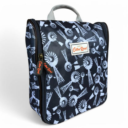 GREY Cotton Road PVC Hanging Vanity Bag with WINDMILLS