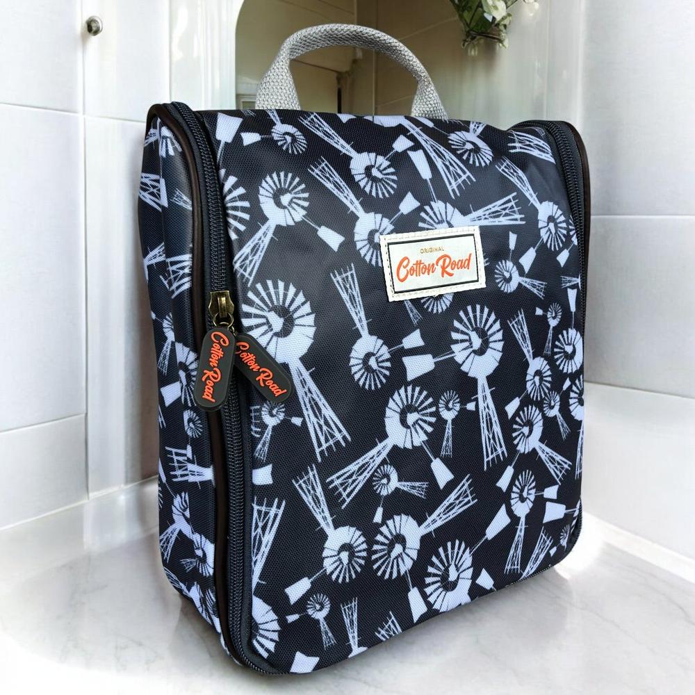 GREY Cotton Road PVC Hanging Vanity Bag with WINDMILLS