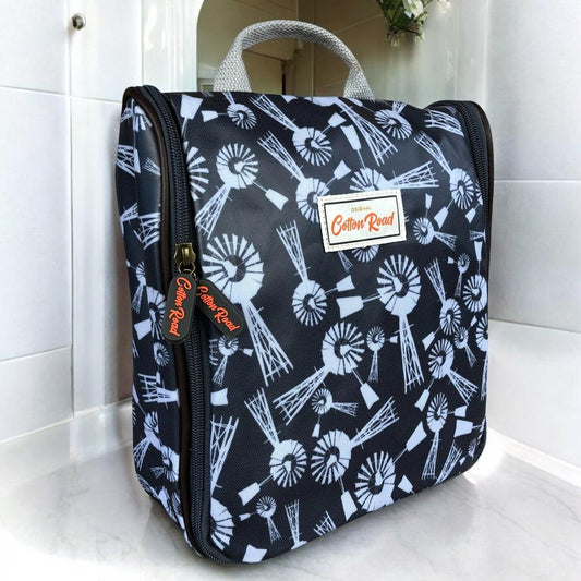 GREY Cotton Road PVC Hanging Vanity Bag with WINDMILLS