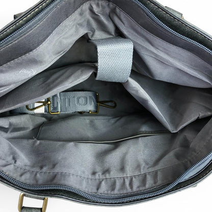 GREY Lace Print Cotton Road PU Leather Laptop Bag