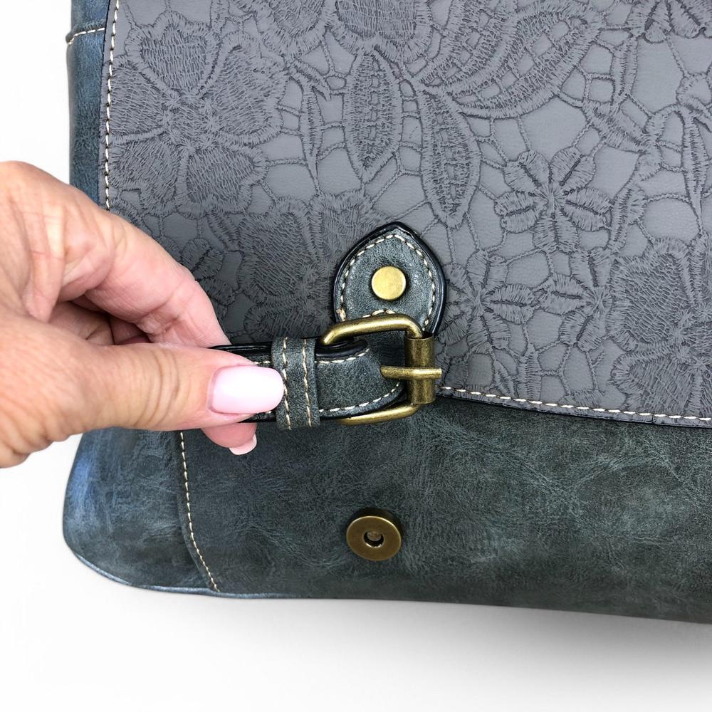 GREY Lace Print Cotton Road PU Leather Laptop Bag