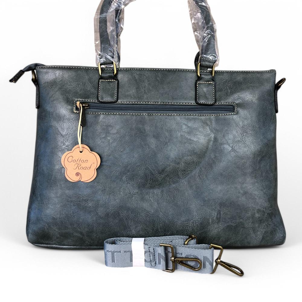 GREY Lace Print Cotton Road PU Leather Laptop Bag