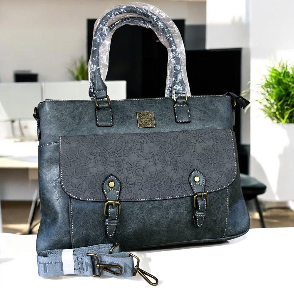 GREY Lace Print Cotton Road PU Leather Laptop Bag
