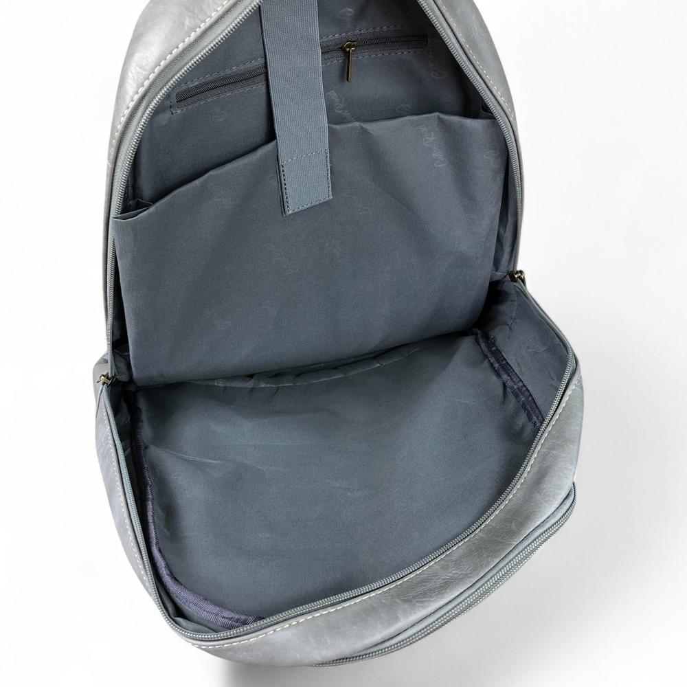 GREY PU Leather Cotton Road Backpack with FLORAL detailing