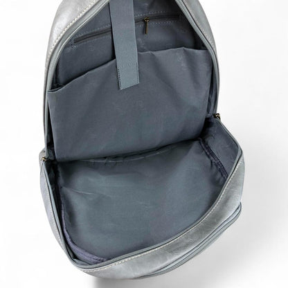 GREY PU Leather Cotton Road Backpack with FLORAL detailing