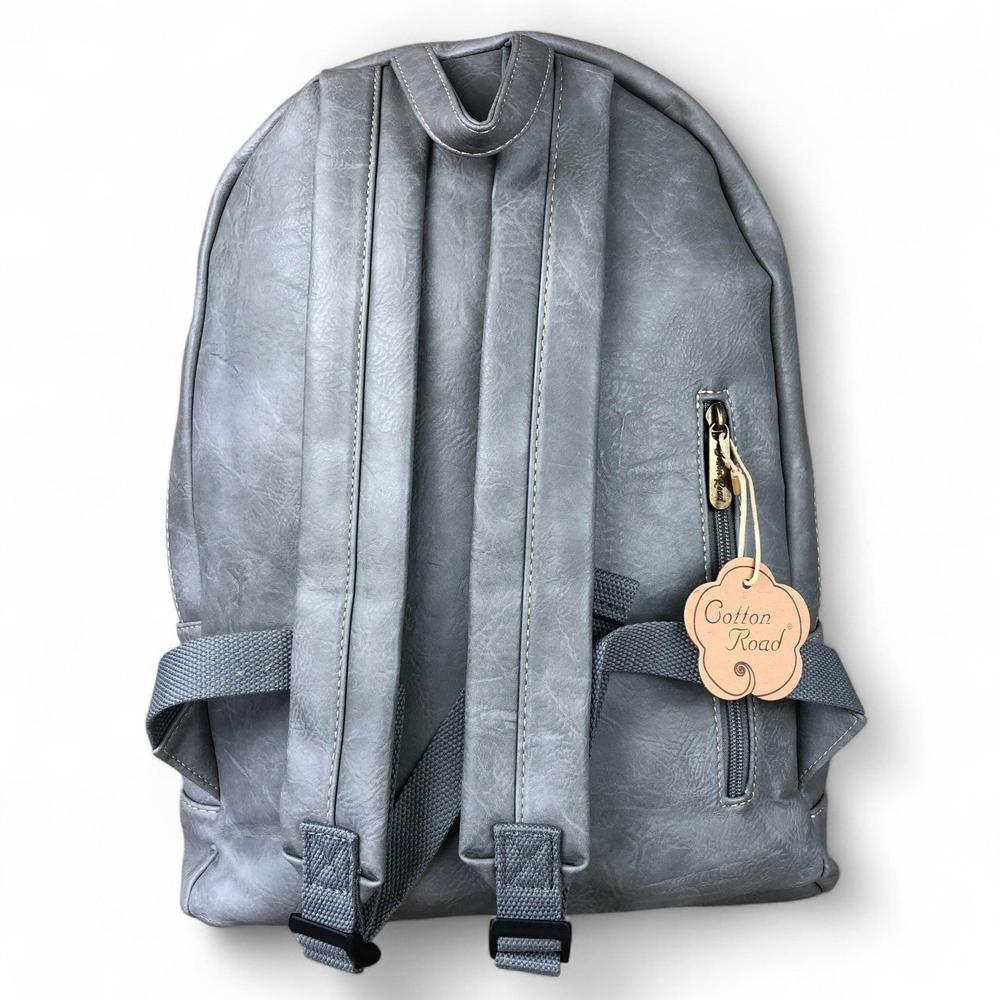 GREY PU Leather Cotton Road Backpack with FLORAL detailing