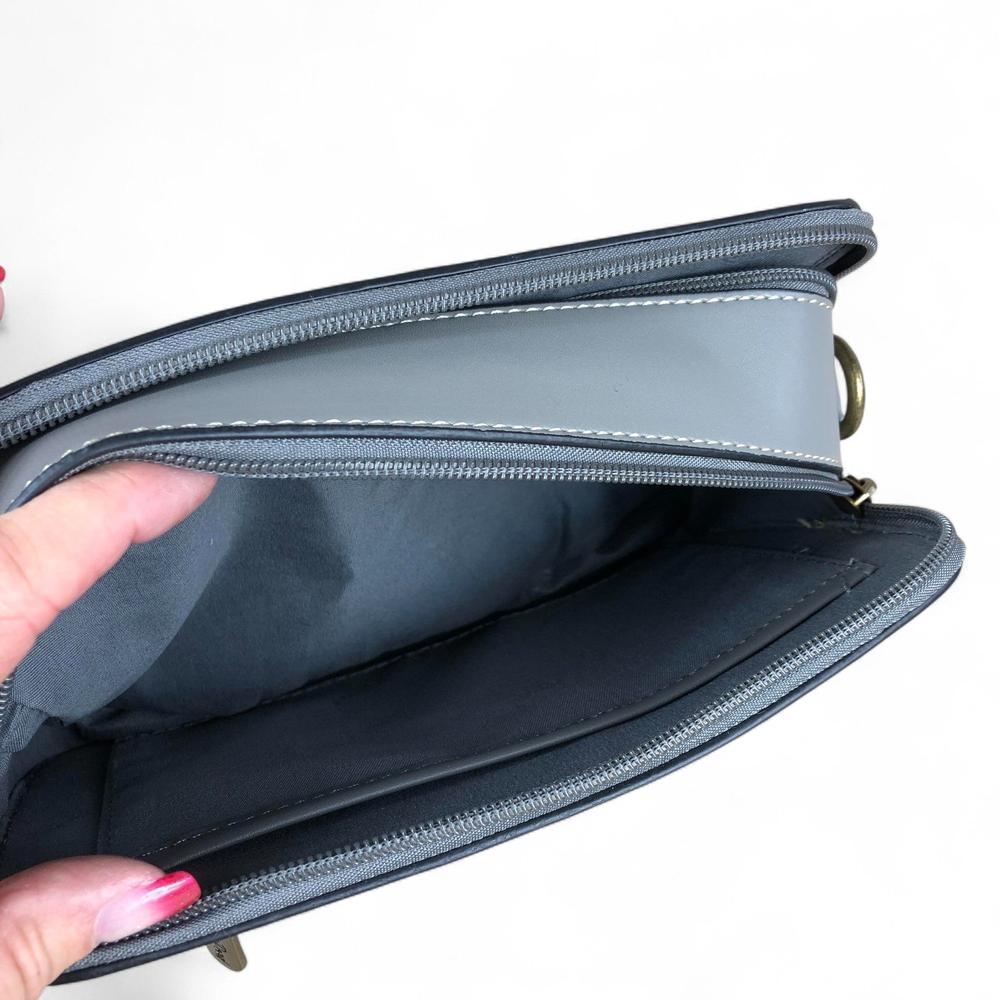 GREY PU Leather Cotton Road Sling Bag with FLORAL Panel