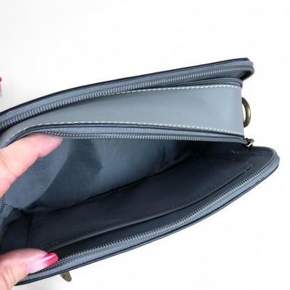 GREY PU Leather Cotton Road Sling Bag with FLORAL Panel