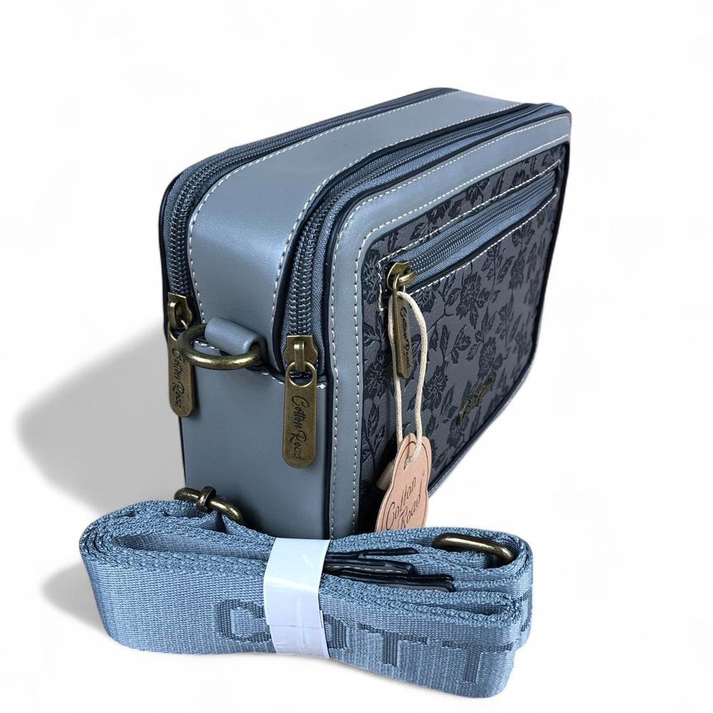 GREY PU Leather Cotton Road Sling Bag with FLORAL Panel