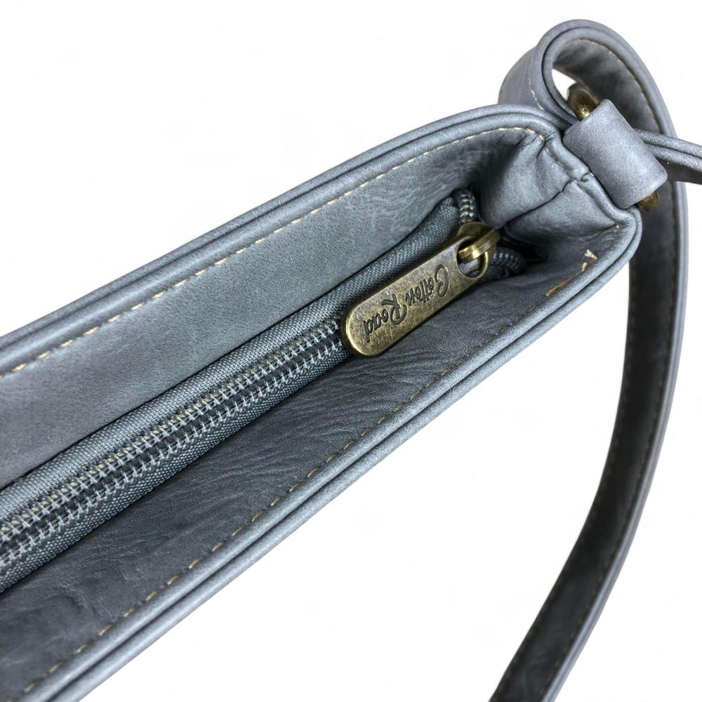 GREY PU Leather Cotton Road Sling Bag with FLORAL detailing