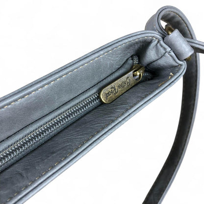 GREY PU Leather Cotton Road Sling Bag with FLORAL detailing