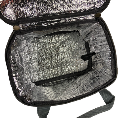 GREY PVC Cotton Road Lunch Box Cooler Bag with ROSES open