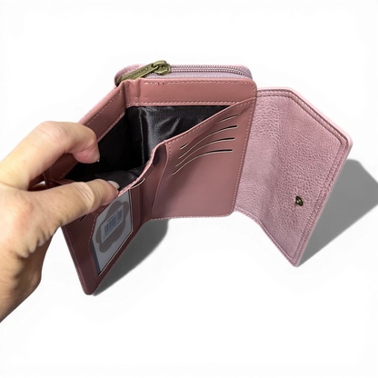Medium pink PU leather Cotton Road Wallet with multiple card slots and zippered coin compartment