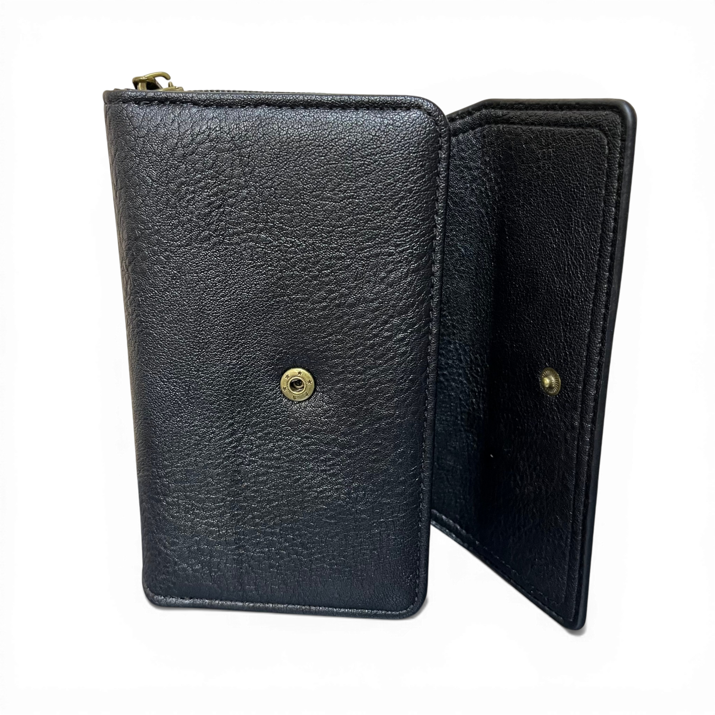Black PU Leather Cotton Road Wallet with multiple card slots and zippered coin compartment