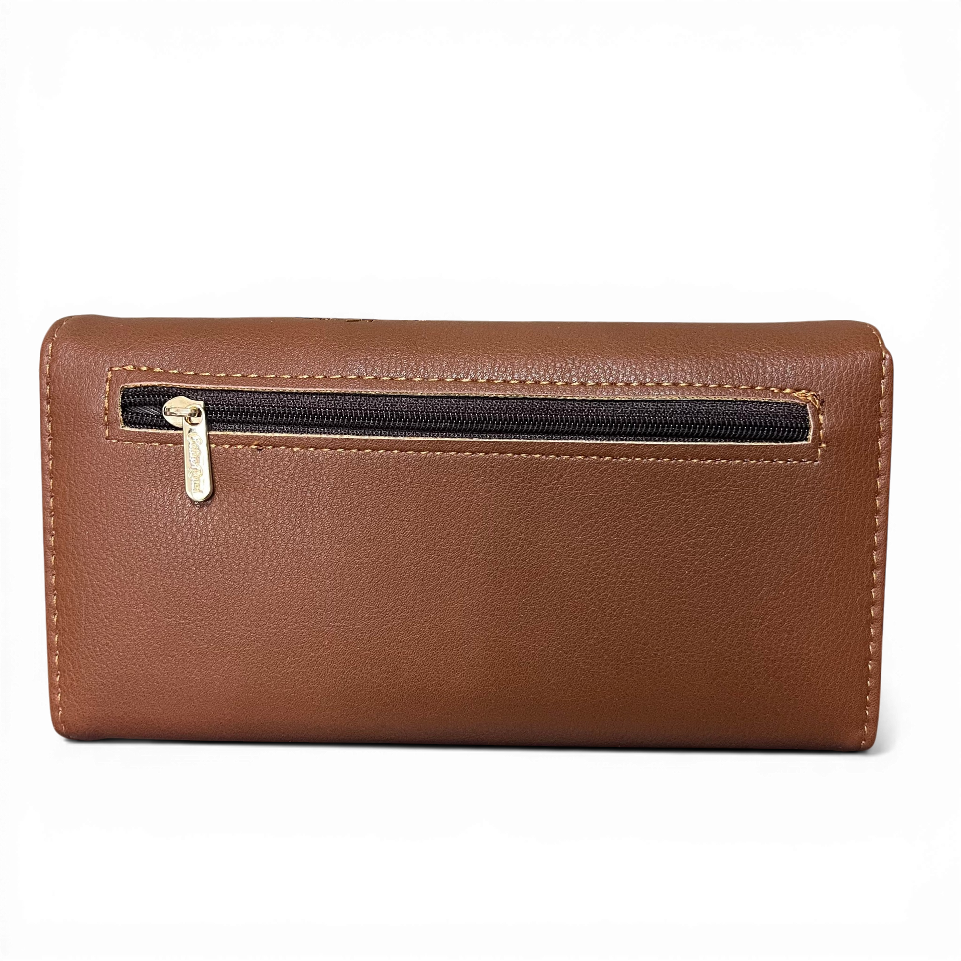 Large TAN BROWN Cotton Road Wallet with embroidered proteas and multiple compartments