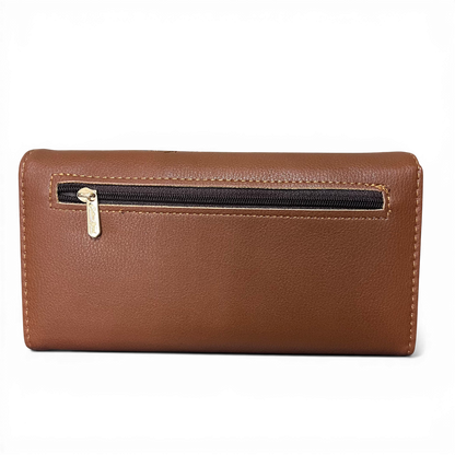 Large TAN BROWN Cotton Road Wallet with embroidered proteas and multiple compartments
