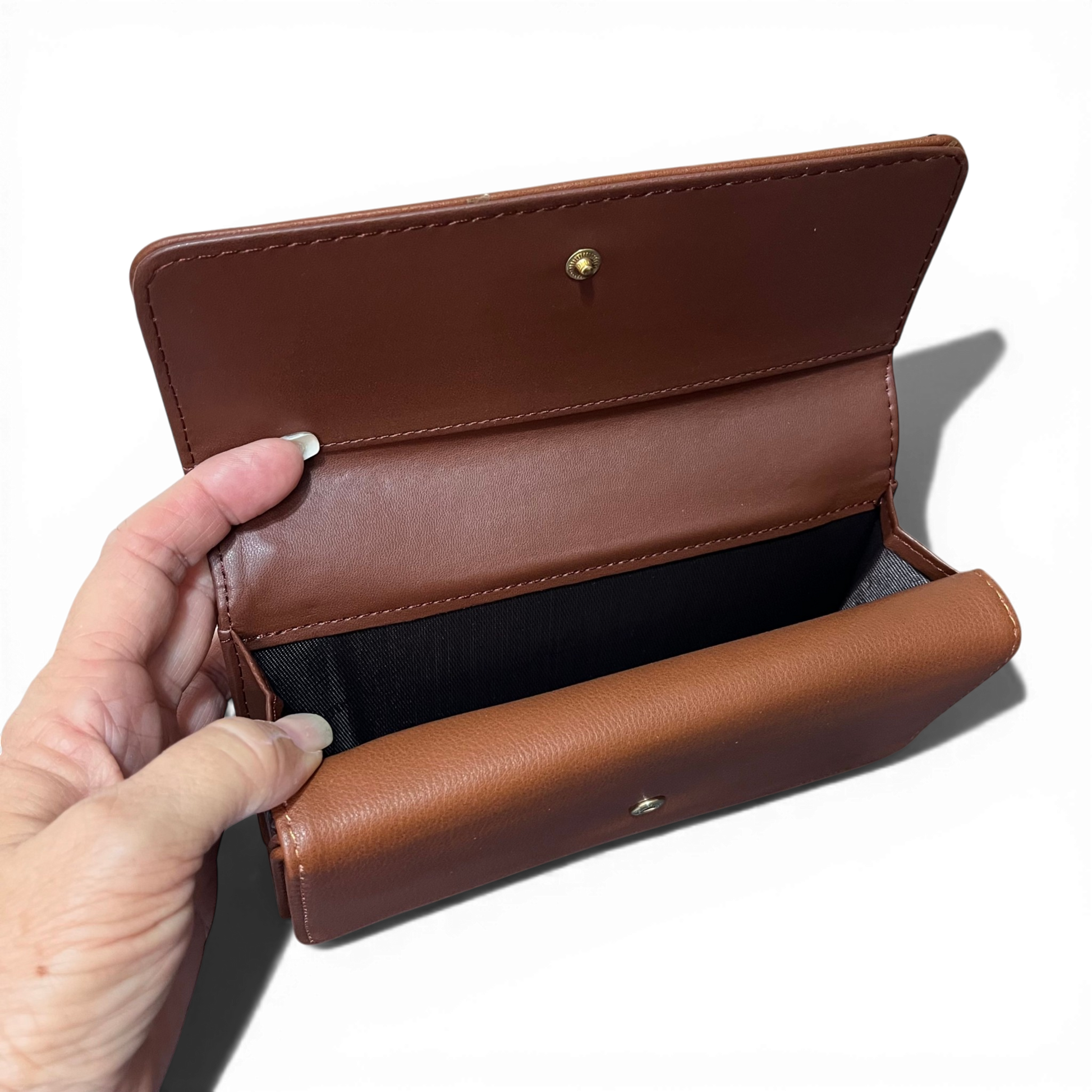 Large tan brown Cotton Road Wallet with embroidered proteas, multiple compartments, and PU leather design